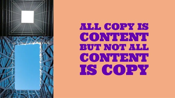 What is copy? This is an image of a square and an image of a rectangle with a text overlay that says All copy is content but not all content is copy