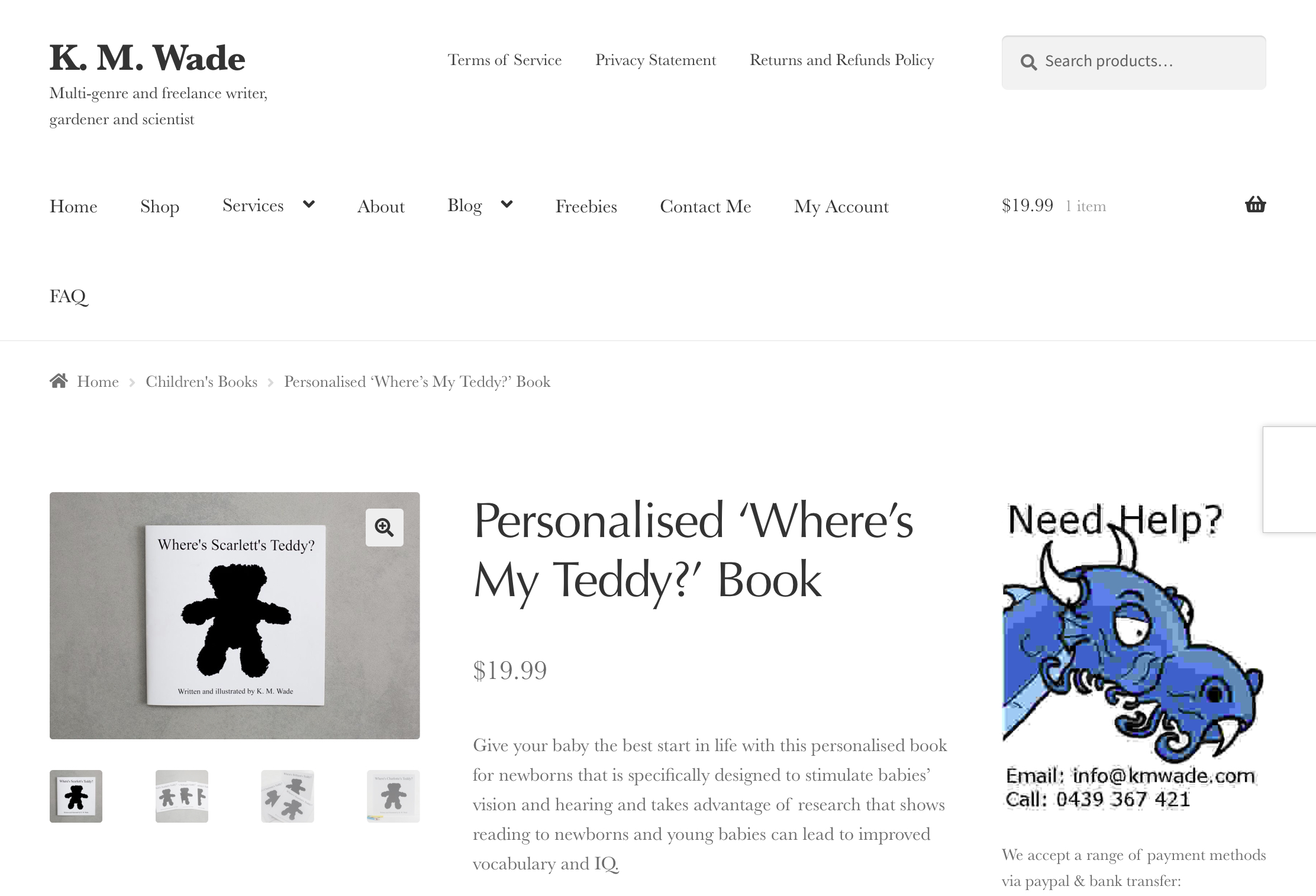 'Where's My Teddy?' Product Page