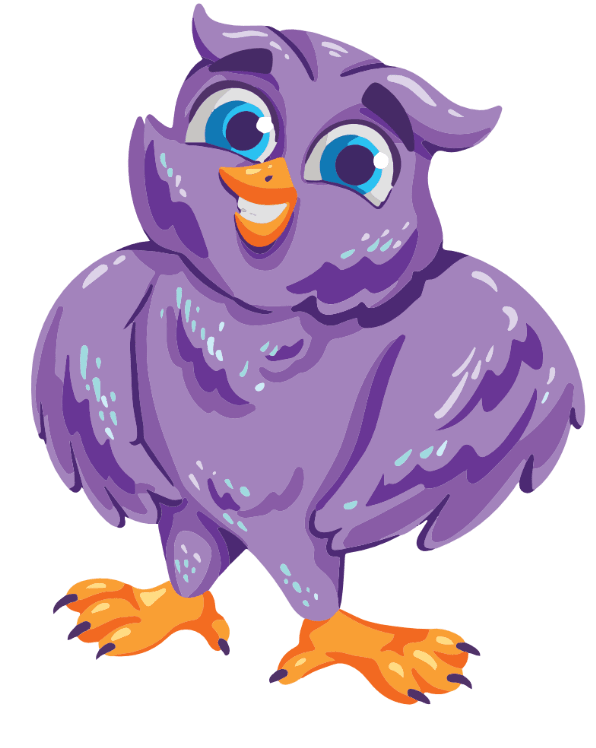 Purple owl grinning