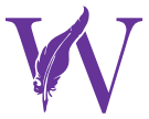 K. M. Wade favicon, which is a purple serif w with one diagonal replaced by an ornate quil
