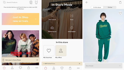The In-Store mode in the H&M mobile app
