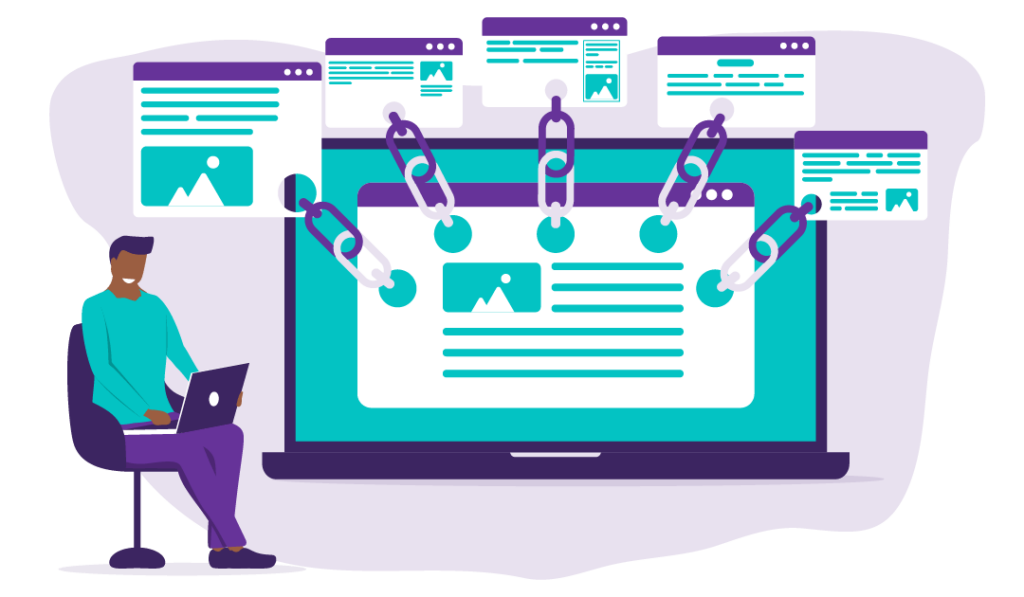  A man is using his laptop to review backlinks to his site.