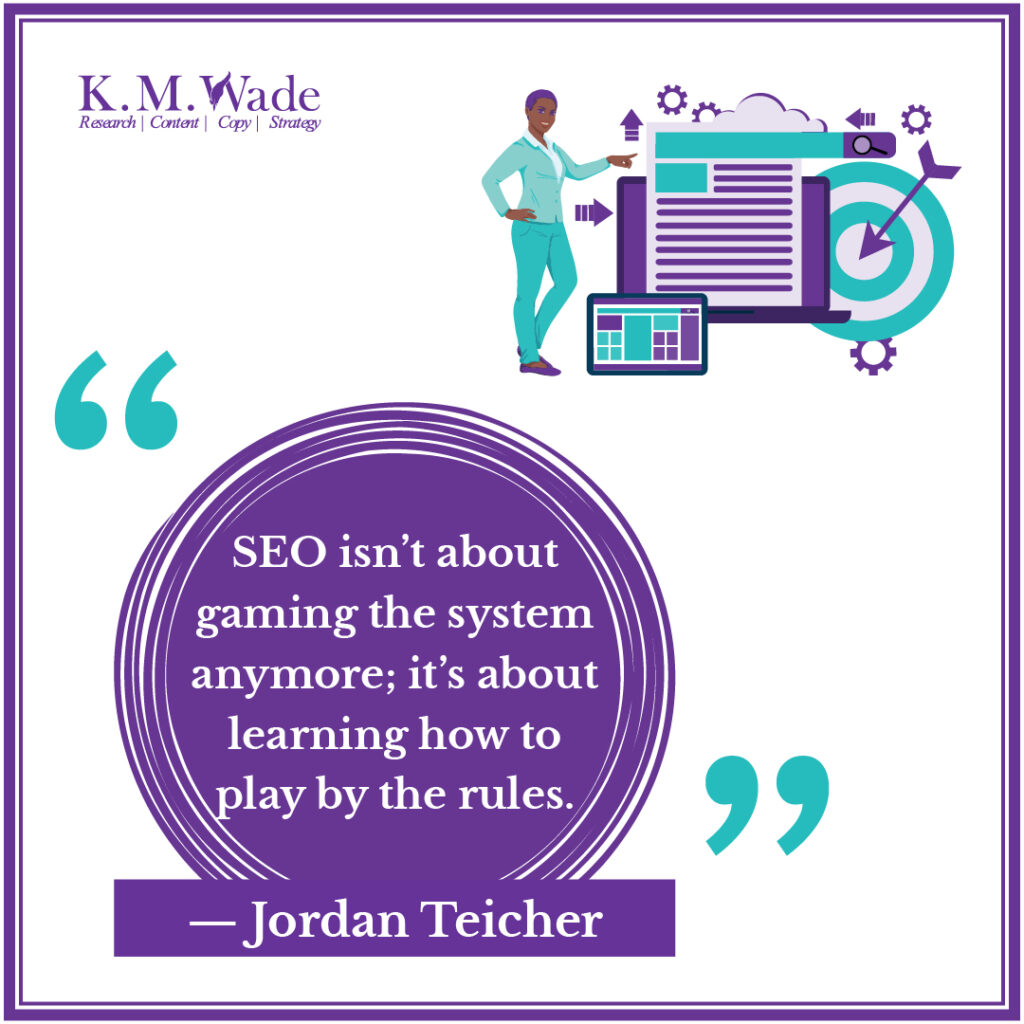 A minimalist design with Jill Whalen's quote emphasising sustainable SEO practices that remain effective over time.