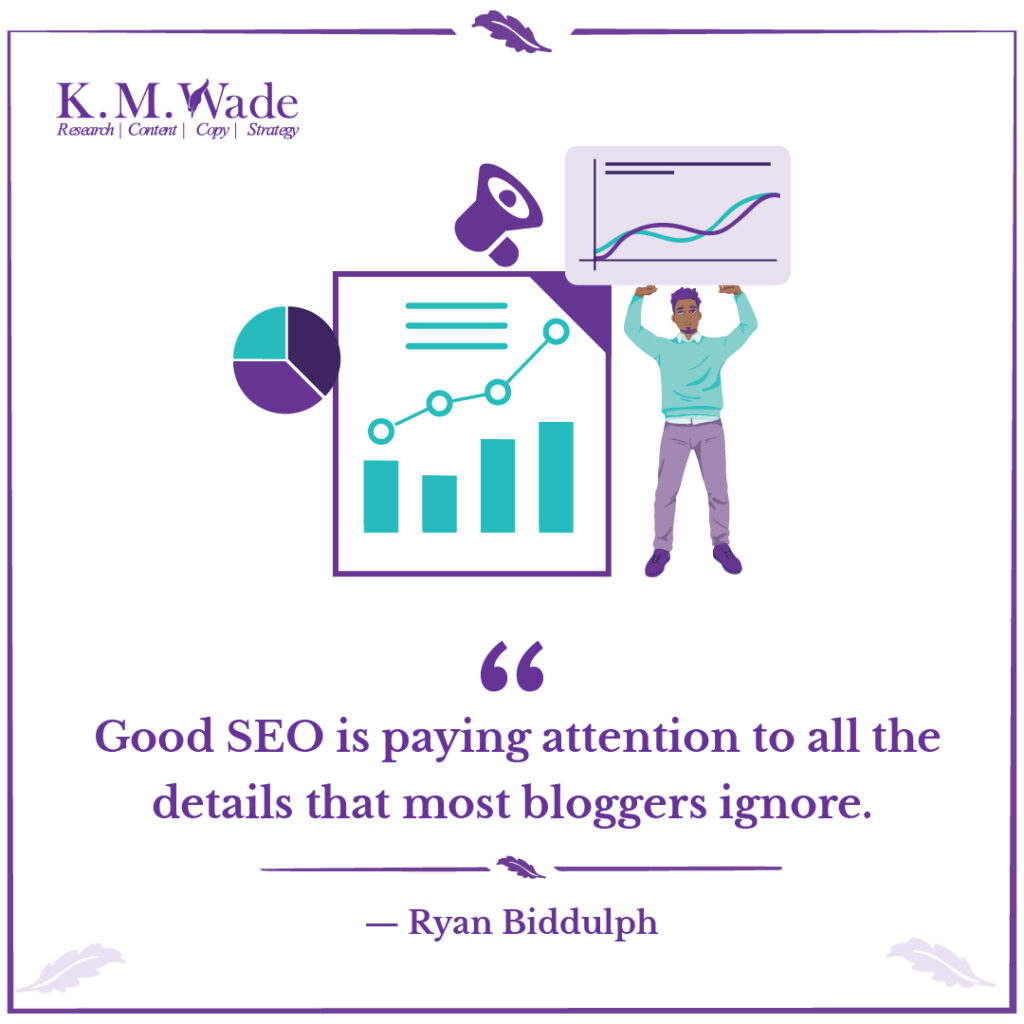 A visual design showcasing Ryan Biddulph's quote on the importance of paying attention to SEO details often overlooked by bloggers.
