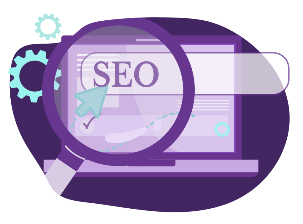 Magnifying glass looking at SEO as a keyword research topic.