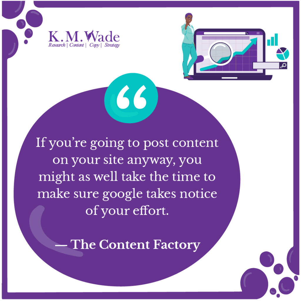 An illustration featuring a quote by The Content Factory about aligning content creation with SEO for better visibility.