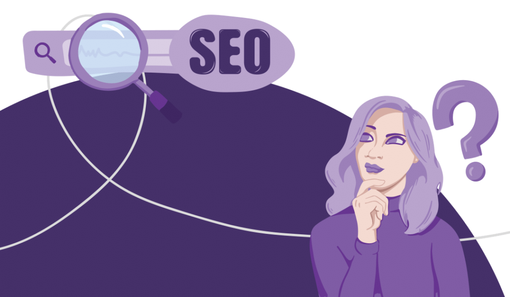 A woman asking ‘what are SEO keywords?’
