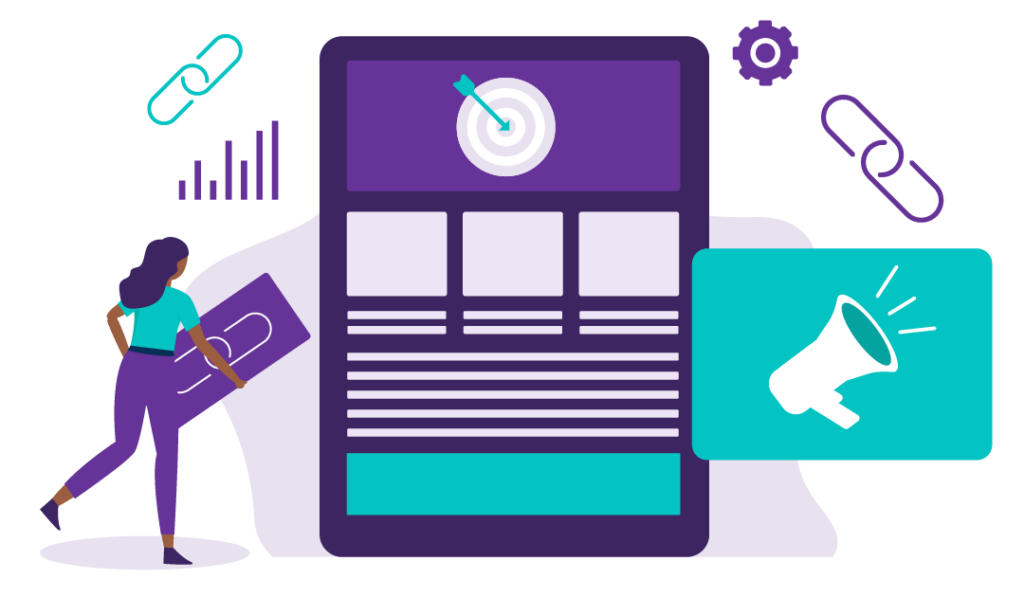 An illustration of a woman setting her site’s link attributes